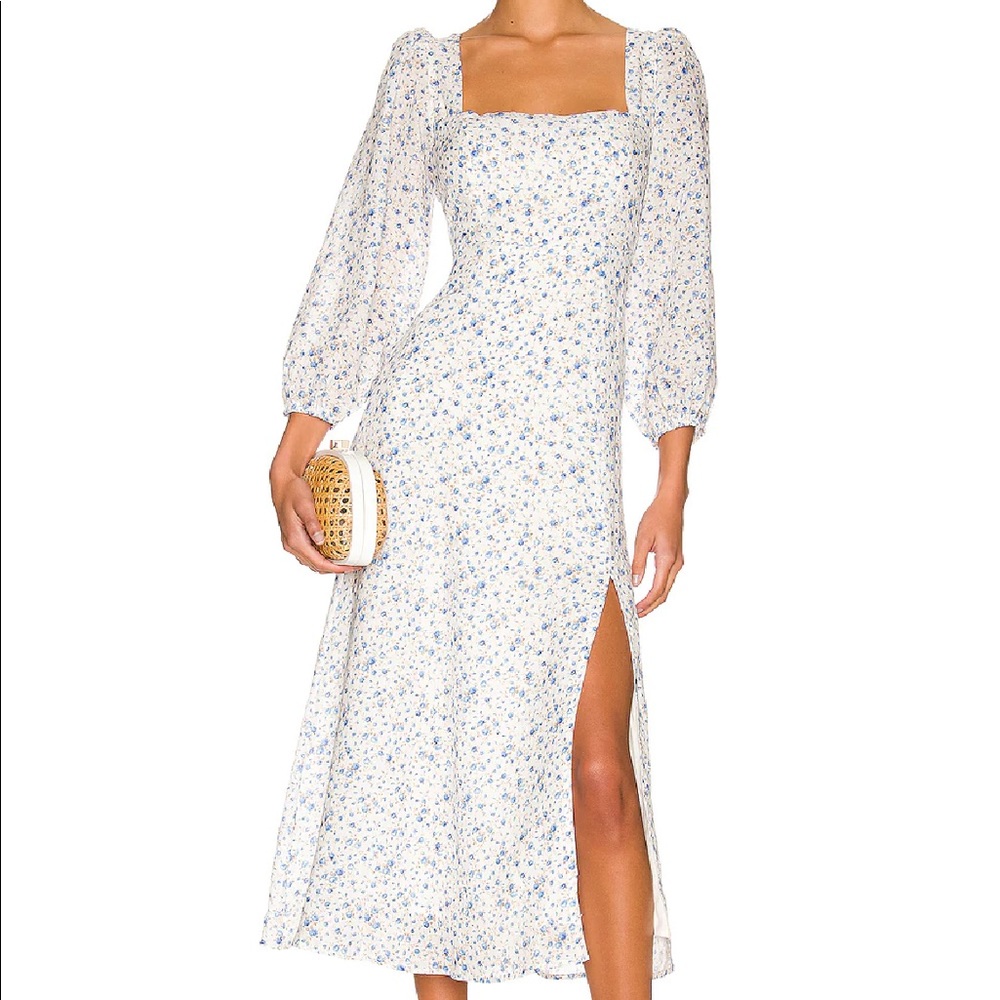 Audette Dress in Blue White Ditsy